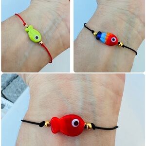 Set of 3 Handmade Murano Glass Colorful Fish Lucky Bracelet